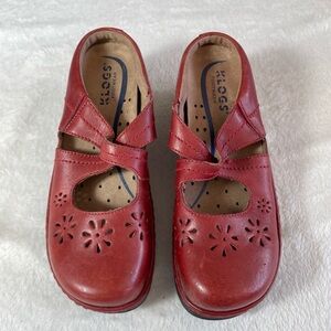 KLOGS Women’s Sz 6.5 M Red Leather "PAMIR" Double Strap Maryjane Clogs/Mules